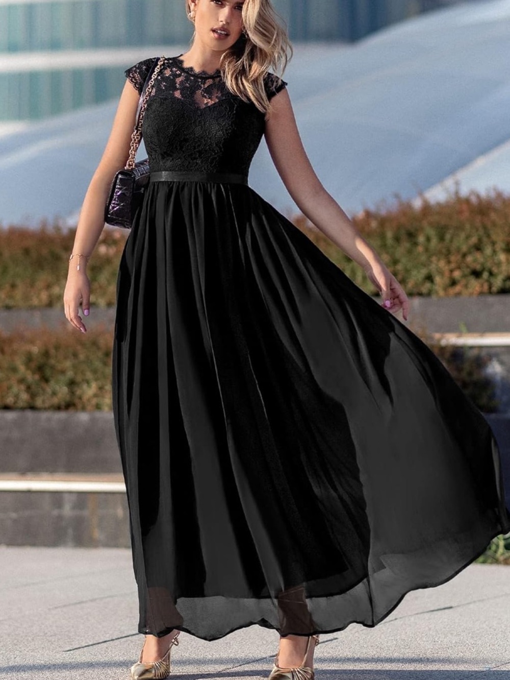 NWT Miusol Black Formal Floral Lace Evening Party Maxi Dress Black Size small